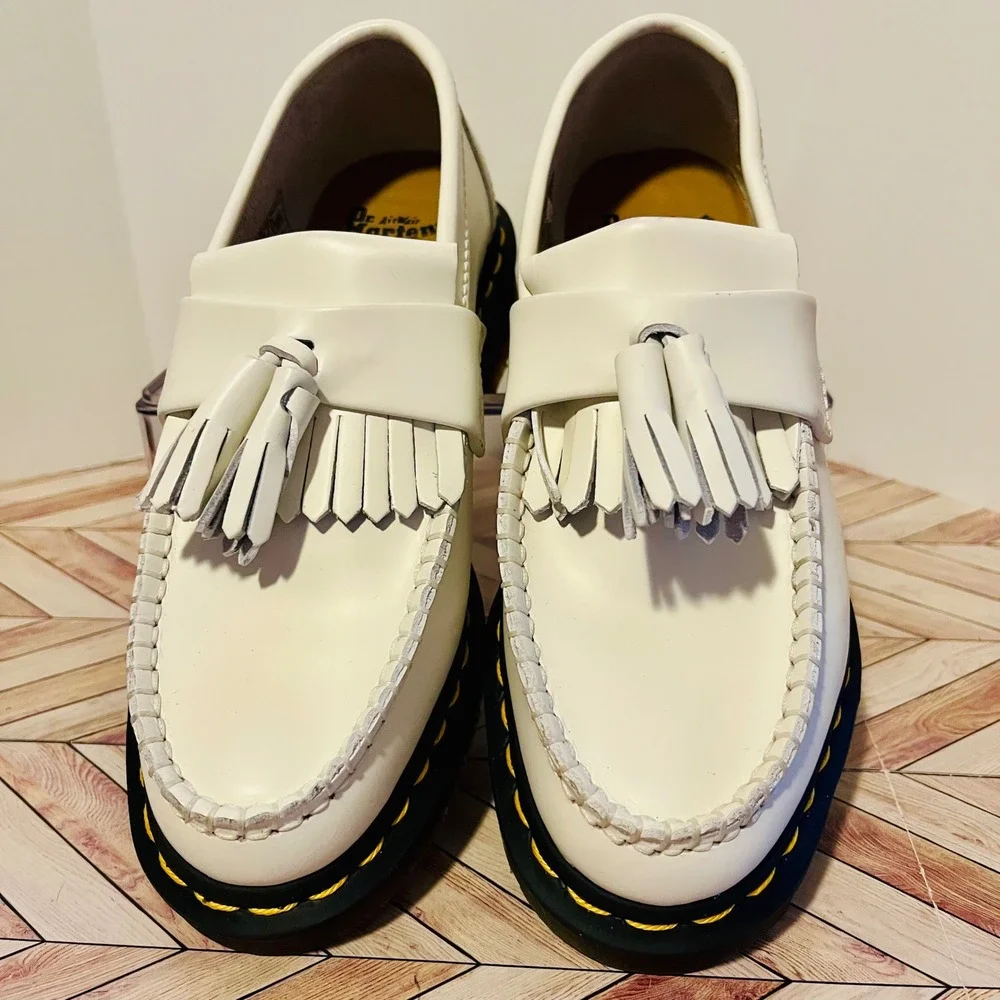 Dr Martens Adrian YS Loafers Mens 4 Womens 5 White Tassel Kiltie Smooth Leather